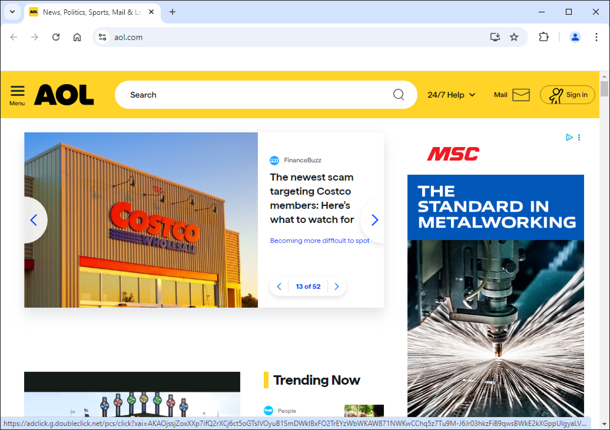 The Netscape browser, which has an identical UI to Chromium. The AOL home page is displayed.