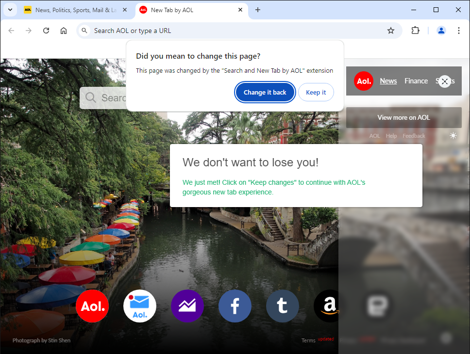 The new tab page, but Netscape is asking if it should be switched back to the default. The new tab page has a message saying to enable it.