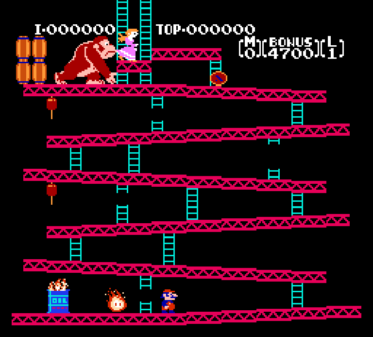 A screenshot of the Famicom release of Donkey Kong.