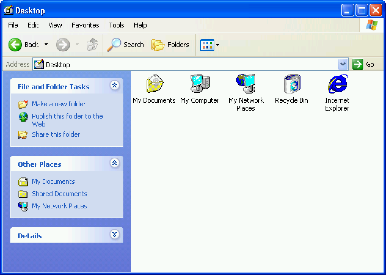The desktop folder, showing a shortcut to Internet Explorer.