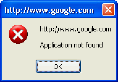 An error message saying an app wasn't found for the Google URL.
