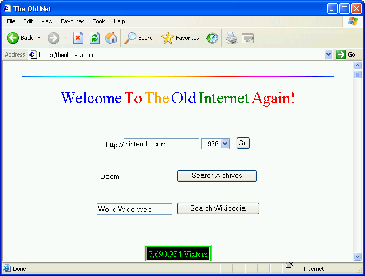 An Internet Explorer window showing The Old Net.